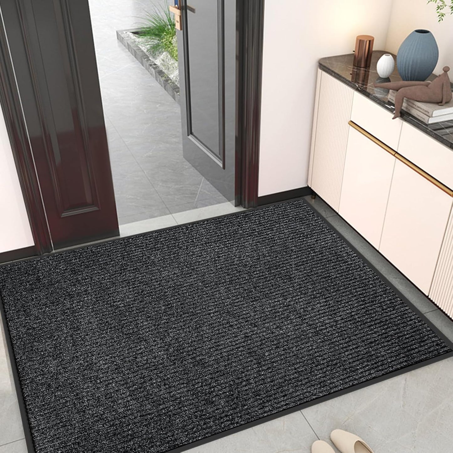 Kuyal Front Door Mat, 2'x4' Indoor Outdoor Entrance Mat, Commercial Floor Mats Inside Outside Entrance, Heavy Duty Durable Welcome, Rubber Backing Non Slip Outdoor Mats for Entryway,Black