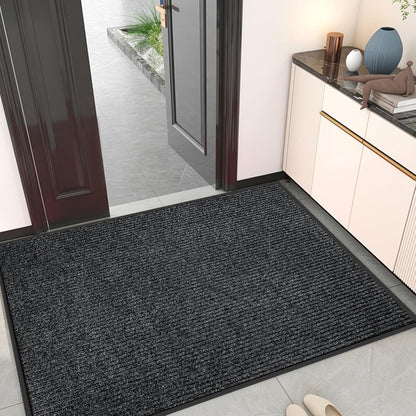 Kuyal Front Door Mat, 2'x4' Indoor Outdoor Entrance Mat, Commercial Floor Mats Inside Outside Entrance, Heavy Duty Durable Welcome, Rubber Backing Non Slip Outdoor Mats for Entryway,Black