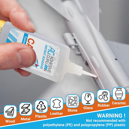 Adhesive Guru Super Glue (4x0.9 oz) for Plastic, Metal, Leather, Ceramic - Fast Adhesive for Woodworking, Hobby Models, Carpentry - 4 Pack