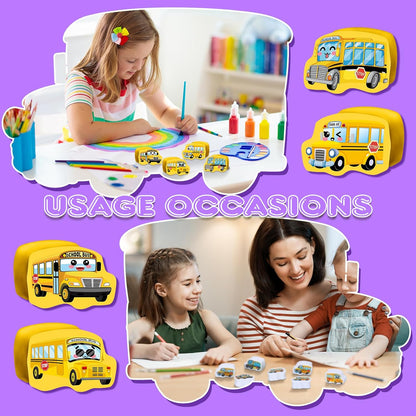 PerKoop 60 Pcs Mini Erasers for Kids Cute School Bus Erasers Bulk Welcome Back to School Gifts for Students Classroom Rewards Prizes Party Favors