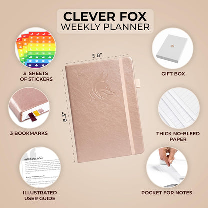 Clever Fox Planner – Undated Weekly & Monthly Planner for Productivity, Time Management & Goals – Organizer Journal – A5 (Rose Gold)