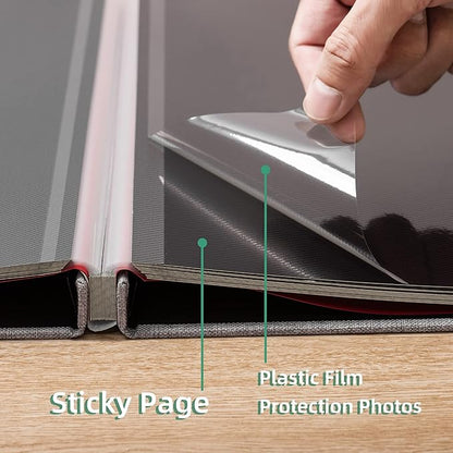Large Photo Album Self Adhesive for 4x6 8x10 Magnetic Scrapbook Album DIY 60 Black Sticky Pages Linen Cover Photo Album(Grey)