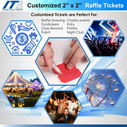 Custom 1” x 2” Single Roll Tickets, Design Your Roll Tickets with Event Logos, for Classroom Rewards, Events, Fundraisers, Door Entry, Raffles, Prizes, Drink/Food Tickets, & More (8 Color Selection)