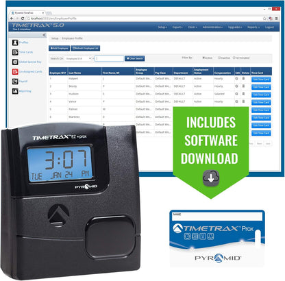 Pyramid Time Systems -TimeTrax Automated Proximity Time and Attendance with Pyramid TTEZ Time Clock System with Software Download [PPDLAUBKN], RFID - No Touch Employee Punch in - Black