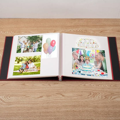 Photo Album Self Adhesive 3x5 4x6 5x7 6x8 8x10 8.5x11, 11x10.6 Magnetic Scrapbook Album DIY Length 11x10.6 Inch 40 Pages Linen Cover DIY Photo Album with A Metallic Pen and and Plastic Board(Red)