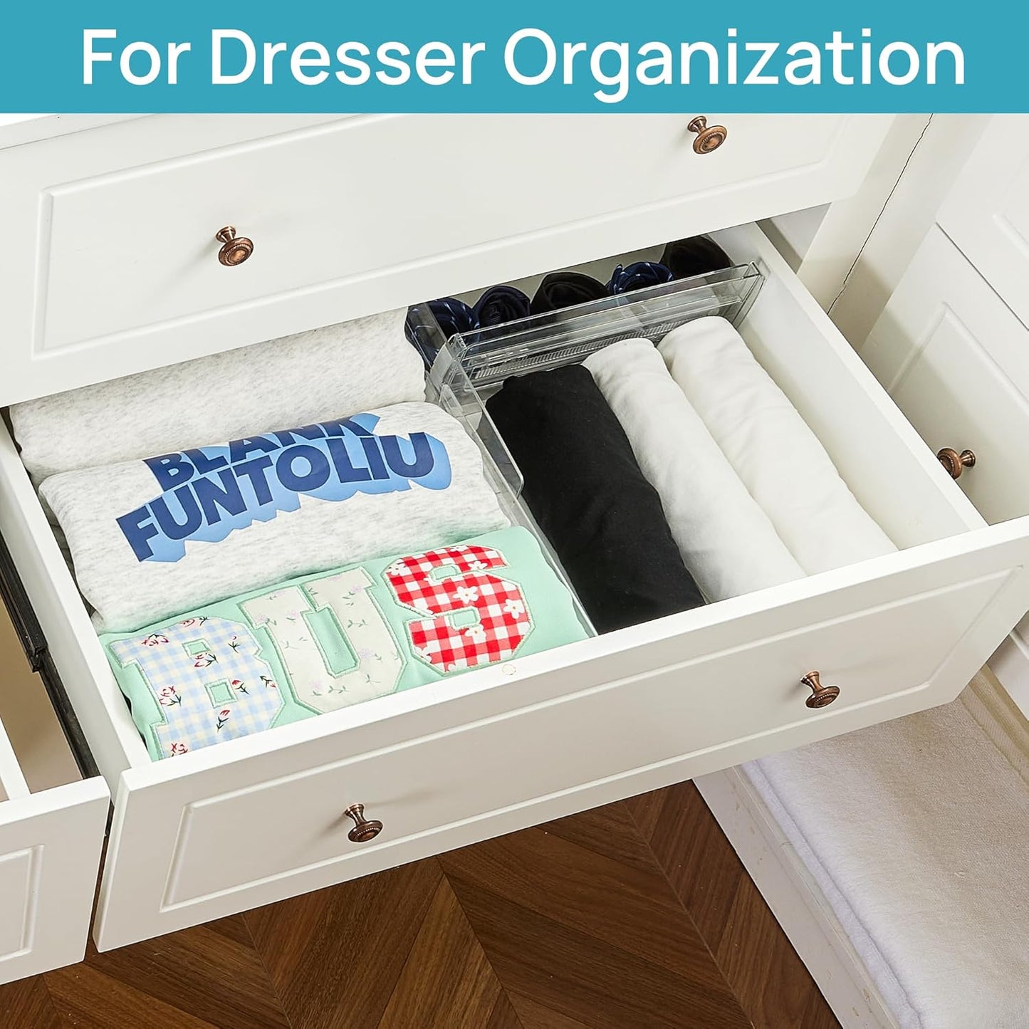 Vtopmart 8 Pack Drawer Dividers for Clothes, 4" High 10.2"-16.6" Adjustable Expandable Dresser Drawer Organizer, Clear Plastic Separators for Dresser, Baby Clothing, Underwear, Cosmetic, Toiletries