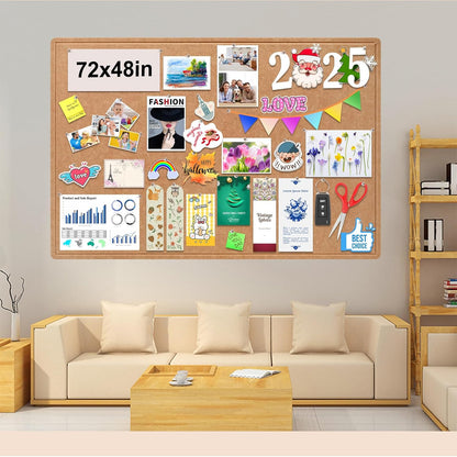 Large Bulletin Board, Foldable 72x48 Inches Cork Board Alternative, Large Felt Board Decorative Pin Board for Wall, Foldable Photo Board Self-Adhesive Vision Board with 36 Pushpins Brown