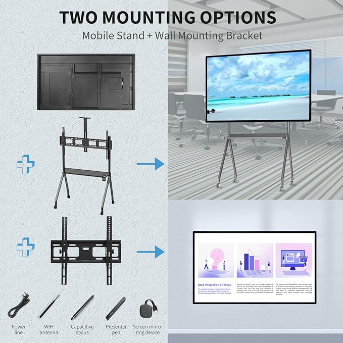 98" Touchscreen Monitor Smart Board, 4K Interactive Presentation Electronic Whiteboard with Android 13, Digital Signage Display for Office, Classroom,RAM 4GB+ ROM 32GB