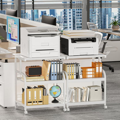 Lerliuo Large Printer Stand with Storage, 23.6"W x 18.9"D x 30.2"H, 5-Adjustable Shelf Heights Mobile 3 Tier Table with Lockable Wheels, Industrial Rolling Printer Cart, White Stands for Home Office