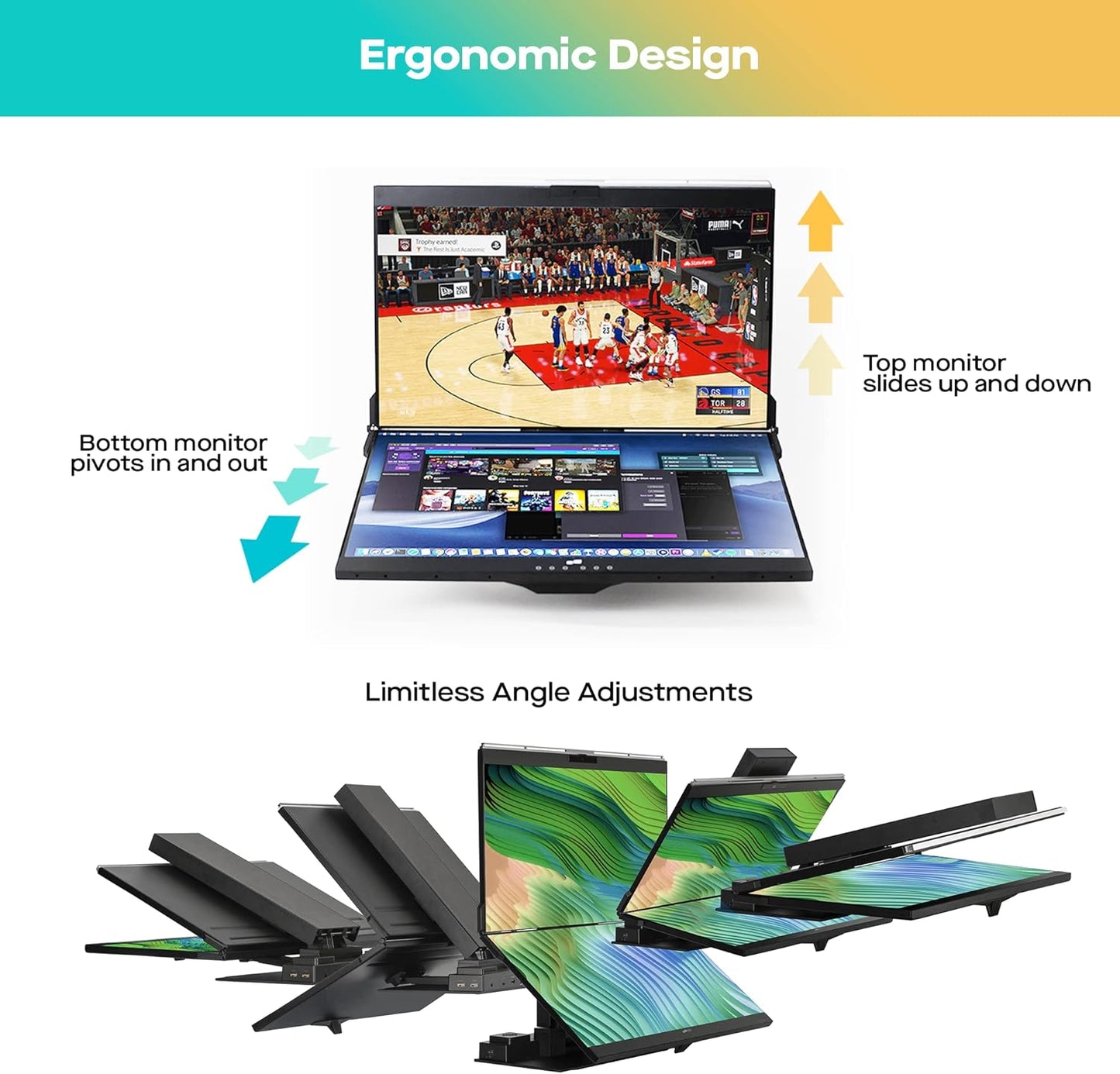 Mobile Pixels Geminos (2 x 24 inch) IPS Dual Stacked Computer Monitors with 65W USB-C Charging, 1080P Webcam&Speakers, All-Inclusive Workstation PC Monitor, USB-A/USB-C/HDMI, Ergo Design(2 Monitors)