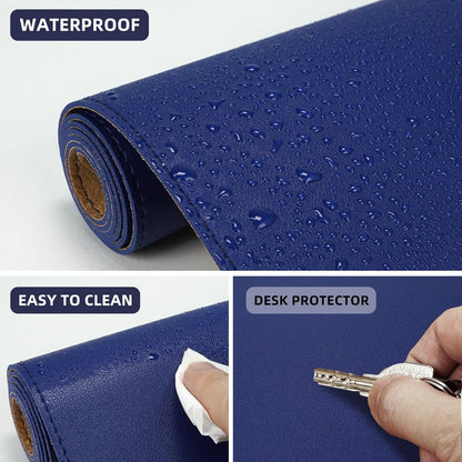 Leather Desk pad Protector, Large Desk mat with Natural Cork & PU Leather,Mouse pad,Non-Slip Office Desk Mat,Waterproof Desk Writing Pad for Office and Home (Sapphire Blue,47in*23in)
