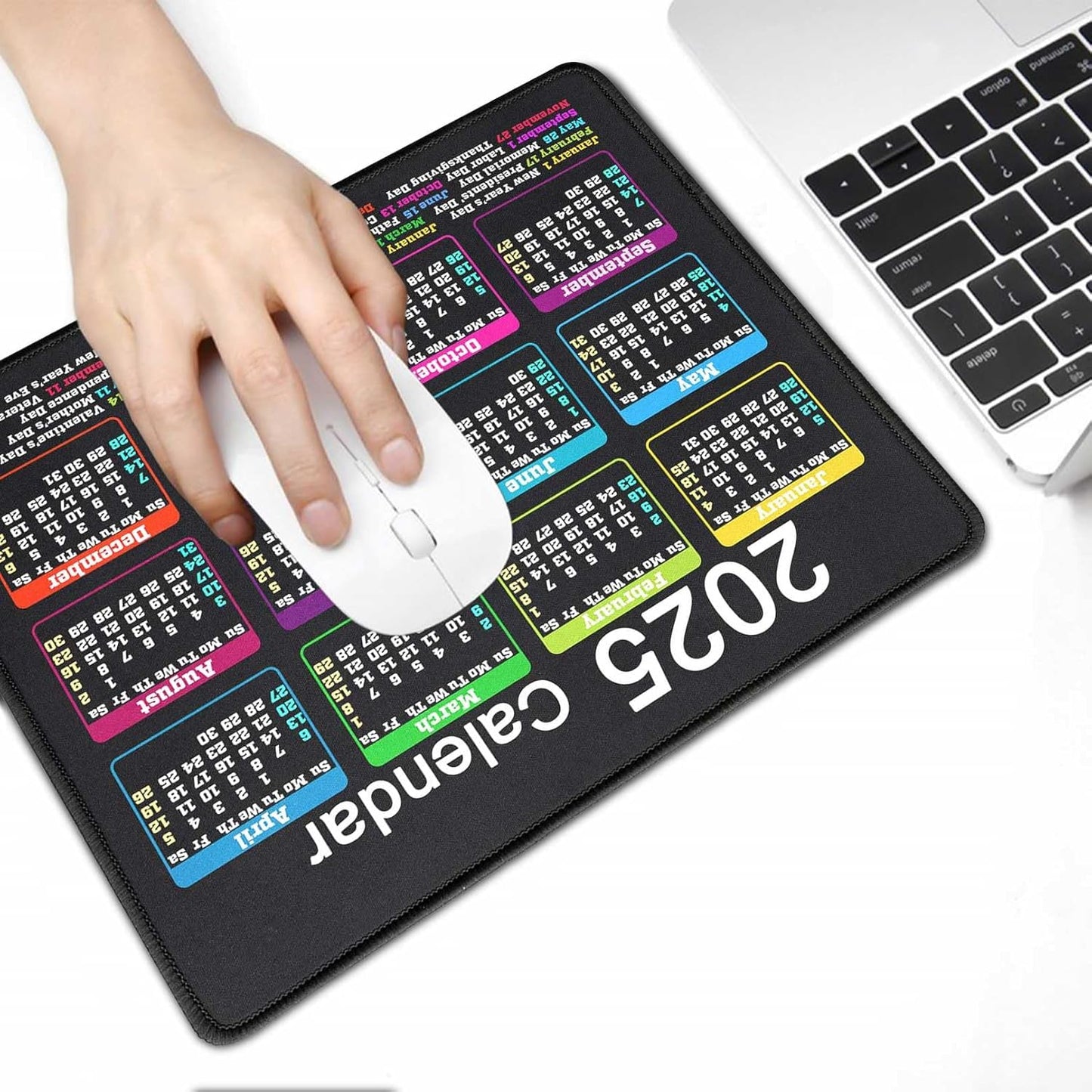 Mouse Pad with Non-Slip Rubber Base, Waterproof Computer Mousepad with Stitched Edges, Mouse Pads for Computers, Laptop, Gaming, Office & Home, 9.5 x 7.8 in (2025 Calendar Black)