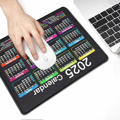 Mouse Pad with Non-Slip Rubber Base, Waterproof Computer Mousepad with Stitched Edges, Mouse Pads for Computers, Laptop, Gaming, Office & Home, 9.5 x 7.8 in (2025 Calendar Black)