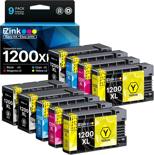 E-Z Ink Compatible Ink Cartridge Replacement for Canon PGI-1200XL PGI-1200 XL to Use with Maxify MB2720 MB2320 MB2120 MB2350 MB2050 MB2020 Printer (3 Black, 2 Cyan, 2 Magenta, 2 Yellow, 9 Pack)