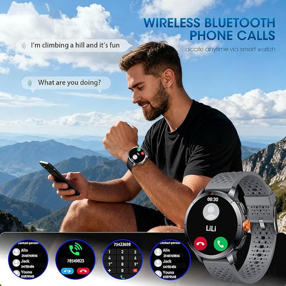 Smart Watch for Men (Answer/Make Call), Built-in GPS, Compass, 1.60" AMOLED, 5ATM Waterproof, Heart Rate SpO2 Sleep Monitor, iPhone Android - Grey