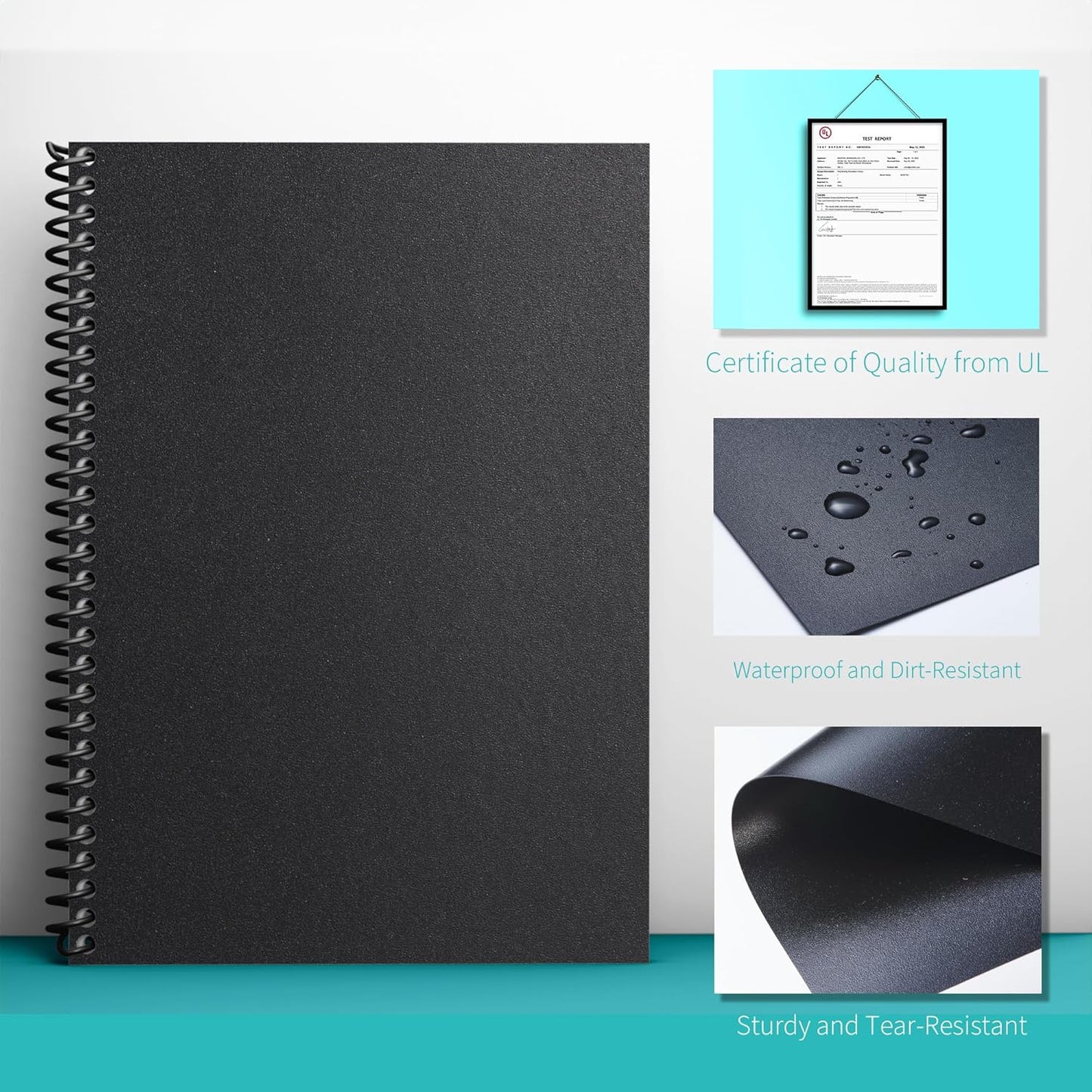 Binditek 10 Pack 20 Mil Sand-Textured Polycover - Super Heavyweight for Business Reports and Proposals - Lightly Sanded Finish - with Square Corners, Un-Punched, Black Color, Office Supplies