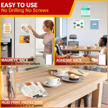 Magnetic Sign Holder 8.5 x 11 - Rigid Plastic Wall Sign Holder Reusable Adhesive Frames, Magnetic Frame for Refrigerator Door Window, Clear Rigid Print Protectors for Paper Picture, 5 Pack