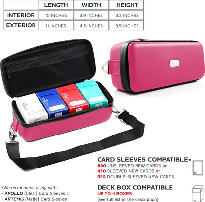 Quiver Time Pink Bolt Card Carrying Case fits Pokemon Cards and other TCG Games - Storage Bag for Playing/Trading Cards and Deck Box (Straps, Dividers & 100 Apollo Card Sleeves)