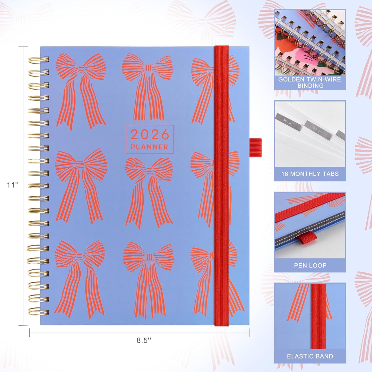 And Per Se 2026 Planner with Pattern, A4 Size-Daily, Weekly & 18-Monthly Leather Hardcover Planner, Daily Schedule, Monthly Tabs, 100 GSM Thick Paper(Bowknot Pattern)