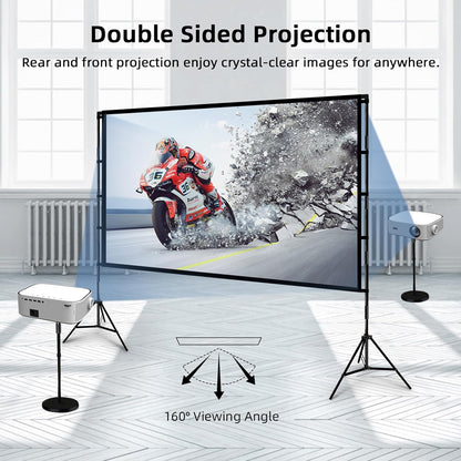 Projector Screen with Stand, Wootfairy 100 inch Foldable and Portable Projection Screen 16:9 4K HD Rear Front Wrinkle-Free Movie Screen with Carry Bag for Indoor Outdoor Home Theater Backyard Cinema