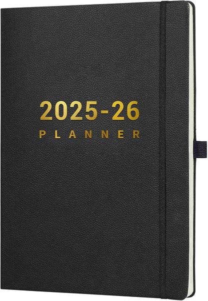 2025-2026 Planner - Academic Planner 2025-2026, July 2025 - June 2025, Weekly and Monthly Planners, 8.5" x 11", Pen Holder, Calendar Stickers, Pocket, Faux Leather Cover -Black