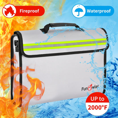 Fireproof Waterproof Money Document Bag - Large Fireproof Safe Box with Wallet Protector, Fire & Water Resistant Storage Organizer Pouch for A4 Documents Holder,File,Jewelry,Passport,Laptop (Gray)
