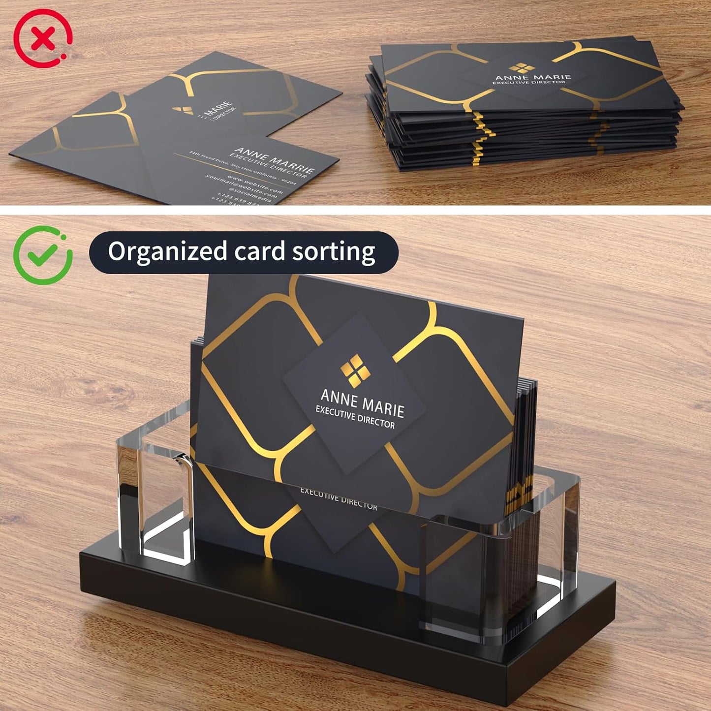 Acrylic Business Card Holder for Desk,Business Card Stand,Clear Business Card Display,Desk Business Card Holders,Business Card Display Stand,Acrylic Business Card Holder Display,Black 2 Pcs