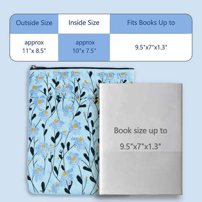 LParkin Daisy Flower Embroidery Book Sleeve with Zipper for Readers Protector Cover Gift for Book Lovers, 11x 8.5 Inch Washable Fabric, Daisy Blue