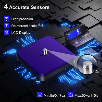 Digital Shipping Scale 110lbs/0.1oz Accurate,Postal Scale with 5 Units/LCD/Tare/Hold Function,Auto-Off,Postage Scale for Packages Small Business/Mail Scale,Includes Battery & USB-A