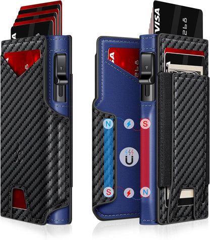 Wallet for Men Wallet with Slim Pop Up Card Holder 9-13 Cards, Bifold Minimalist Smart Wallet RFID Blocking Credit Card Holder with ID Window & Stretchable Cash Slot Compact Metal Aluminum Card Case