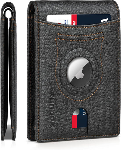 RUNBOX AirTag-Wallet-Mens-Slim-RFID Blocking Wallets Leather with Bill Compartment Air Tag Bifold Card Holder Wallet Gifts for Men Dad