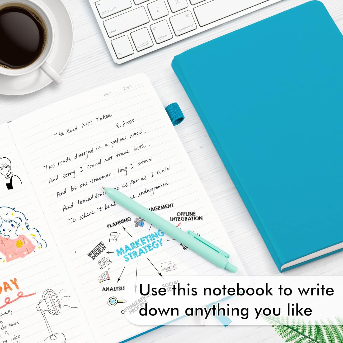 feela 24 Pack Journal Notebook Bulk for Work, Business Notebook Hardcover Lined Writing Journal with Pen Holder for Men Women Note Taking, with 24 Black Pens, 120 GSM, 5.1”x8.3”, A5, Teal