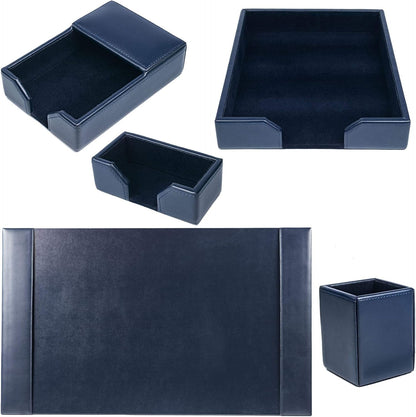 DACASSO Bonded Leather Desk Set - Luxury Leather Desk Pad & Desk Organization Essentials (Navy Blue, 5 Piece)