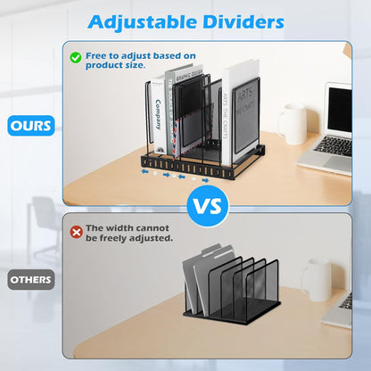EASEPRES 5 Section Vertical Metal Mesh Desk File Organizer, Spacing Adjustable Upright Desktop Paper Mail Document Magazine Sorter Folder Holder for Workspace Office School Home, Black