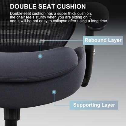400lbs Ergonomic Office Chair with Double Seat Cushion and Soft Armrests for Executive Computer Desk with Built-in Lumbar Support(Gray)