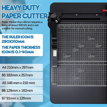 12 Inch A4 Guillotine Paper Cutter Heavy Duty Paper Cutter 400 Sheet Capacity Stack Cards Trimmer Steel Slicer with Metal Base for Cards Leather Office Home School (Black)
