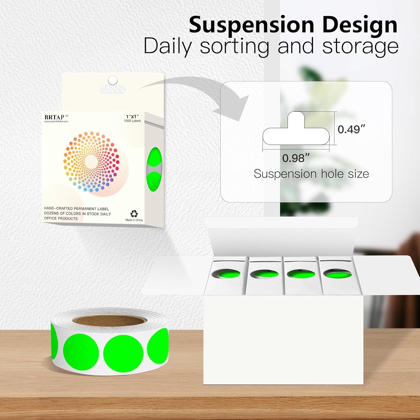 Fluorescent Green 1 Inch Round Color Coding Labels with 4000 Dots, 4 Rolls - Bright Color Dot Stickers for File Folders, Inventory System - Highly Visible