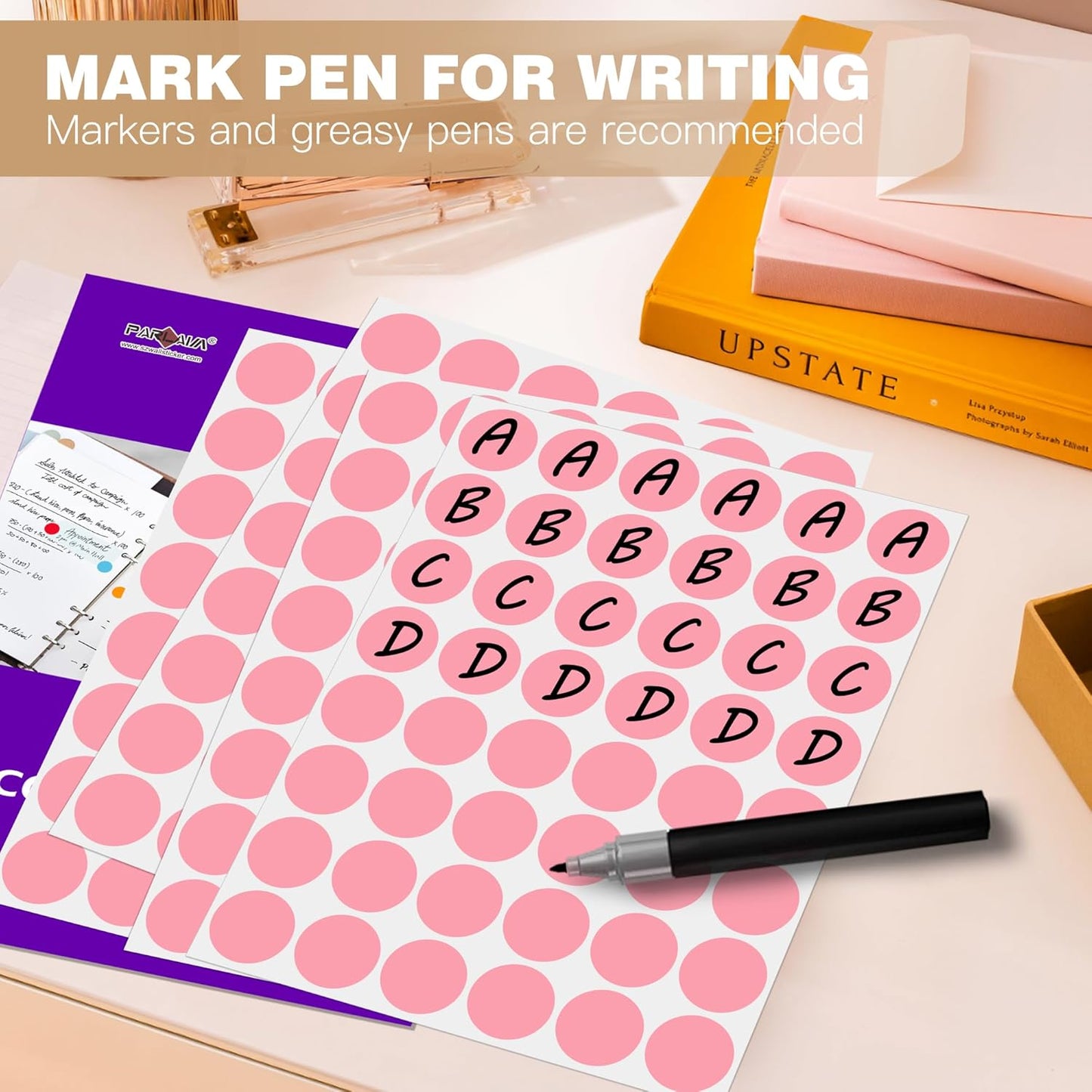 PARLAIM 1 inch Round Pink Dot Sticker,720PCS Permanent Adhesive Color Code Circle Sticker Labels for Office Classroom Garage Sale