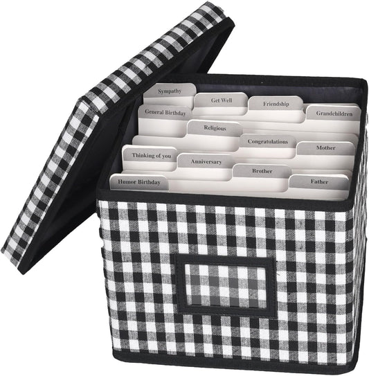 Greeting Card Organizer and Storage Box with 15 Adjustable Dividers, Stores 140+ Cards, Suitable for Storing Greeting Cards, Envelopes, Stickers, Photos, Notecards and More,2-Pack
