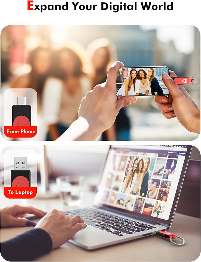 MOSDART 128GB USB3.1 Fast Speed C and A Dual Flash Drive, exFAT Memory Stick with Keychain and LED Indicator, for iPhone 15,16,17, Android Phone, iPad, MacBook, and Other Laptops, Red