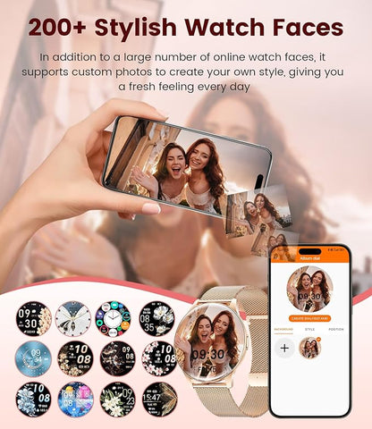 Smart Watches for Women with Make/Answer Calls, 7,99 mm Ultra-Thin Elegant Fitness Tracker with 1,43'' HD AMOLED Display, IP68 Waterproof, 100+ Sports Modes, Women's Health for iOS Android, Rose Gold