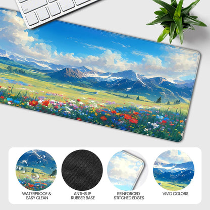35.4 x 15.7 inches, Large Desktop Mouse pad, Keyboard and Mouse Pads for Work and Home Computers, and Large Laptop Mouse mat，Prairie and Flowers