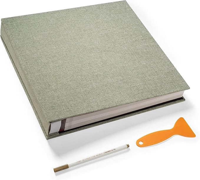 Super Large Photo Album Self Adhesive Scrapbook Album for 4×6 5×7 8×10 10×12 or Bigger Pictures DIY Magnetic Linen Cover Album 80Sheets/160Pages DIY Photo Album(Grass Green)