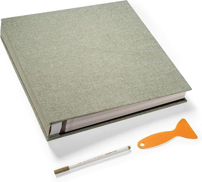 Super Large Photo Album Self Adhesive Scrapbook Album for 4×6 5×7 8×10 10×12 or Bigger Pictures DIY Magnetic Linen Cover Album 80Sheets/160Pages DIY Photo Album(Grass Green)