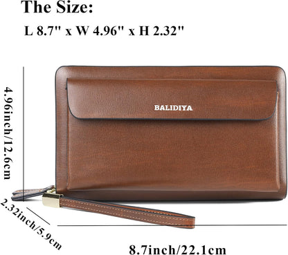 Leather Men Clutch Bag Long Wallet Purse Card Holder Case Business Large Clutch with Double Zip Handbag