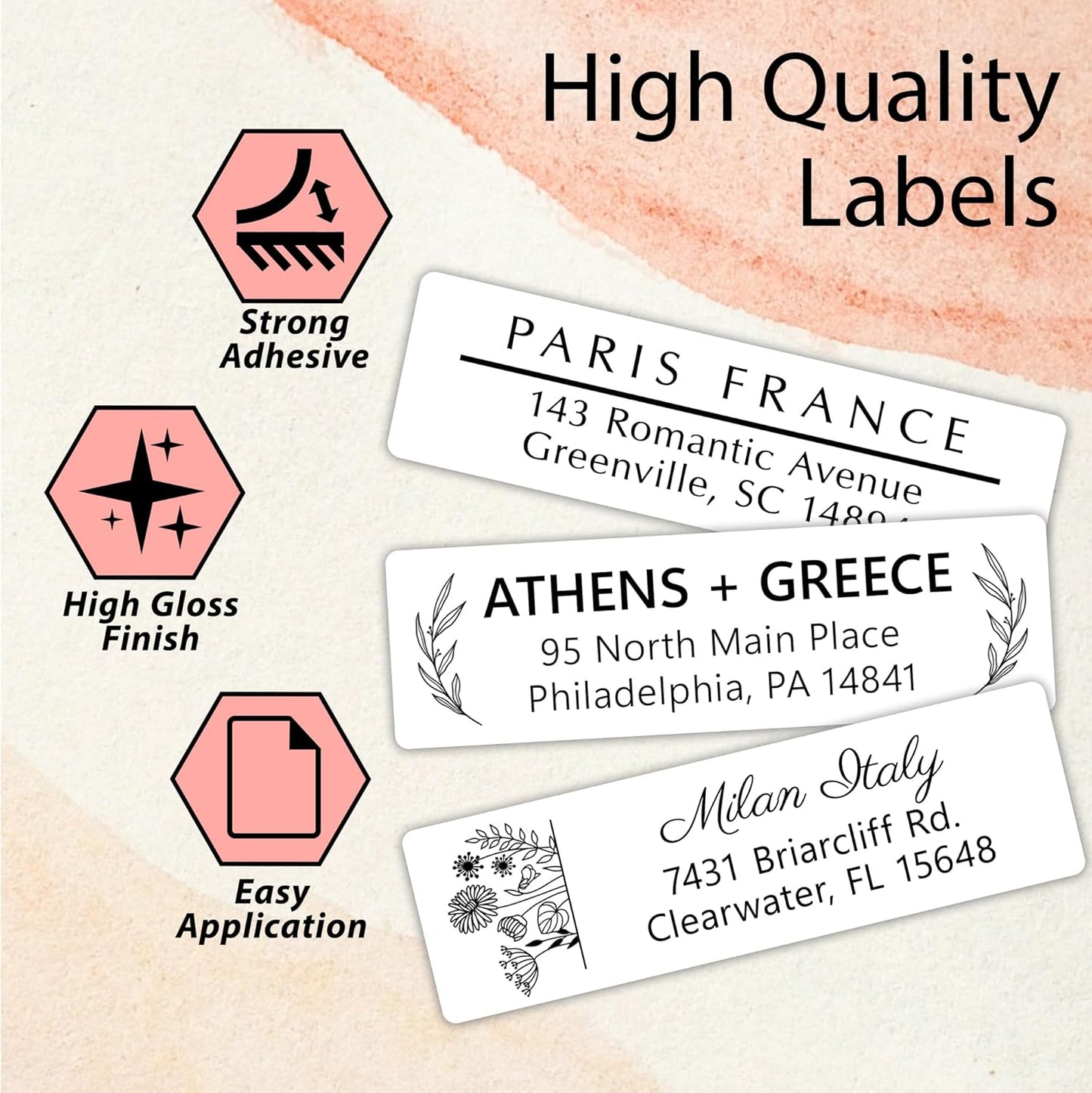 Personalized Return Address Labels - High Gloss Custom Mailing Labels on Sheets - Self-Adhesive Return Stickers for Envelopes with Crisp Printing Design (50-1000)