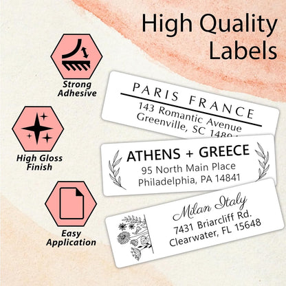 Personalized Return Address Labels - High Gloss Custom Mailing Labels on Sheets - Self-Adhesive Return Stickers for Envelopes with Crisp Printing Design (50-1000)