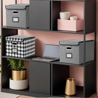 File Organizer Box, Linen Filing Organizer with Lid, Large Desktop File Boxes,Dark Grey