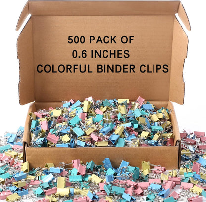 Jetec 500 Pieces 0. 6 Inch Colorful Binder Clips Bulk Small Paper Clamps Metal Paper Clips for Teachers Students Classroom Business Office and School Office Supplies