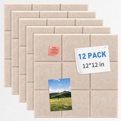 Smarpau Felt Bulletin Boards 48"x36", 12 Pack Large Cork Board for Walls, Pin Board with Removable Adhesive Tabs Pushpins, Cork Wall Tiles for Office Home Classroom